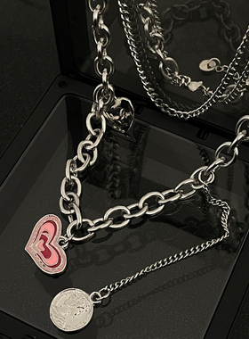 渐变粉色爱心项链钛钢链子不掉色