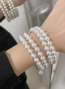 珍珠手炼多层韩系ins简约百搭女缠绕串珠手串轻奢法式高级感手镯