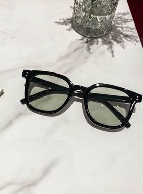 韩版方形简单粗框墨镜女茶色黄色