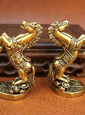 黄铜生肖马摆件立发财钱袋