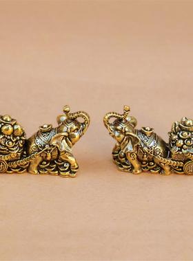 黄铜象拉大招财元宝摆件聚