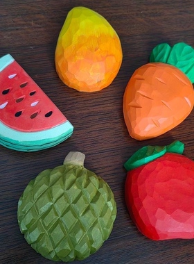 木雕摆件芒果开瓶器启瓶器多功能冰箱贴手工实木雕刻水果磁吸装饰