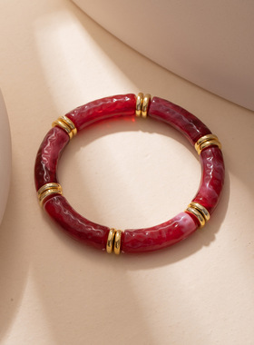 欧美时尚豹纹个性竹节手环高级感金属风时尚百搭手镯复古精致手饰