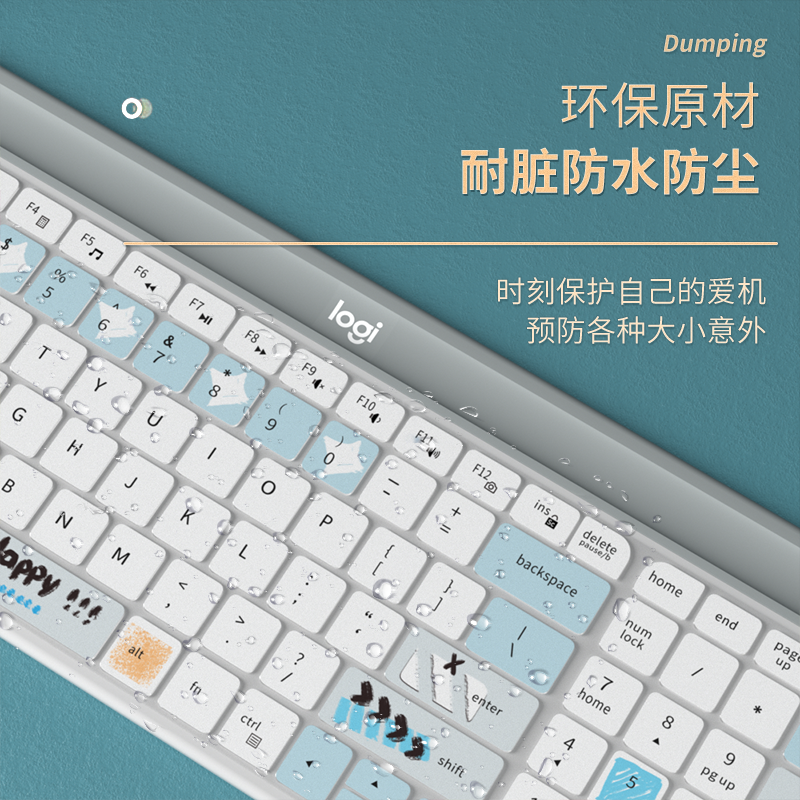 适用于Logitech罗技K580键盘膜MK470台式机超薄按键保护套定制彩绘办公游戏防水卡通贴可爱来图全覆盖-图3