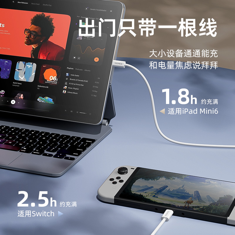 ROMOSS罗马仕Type-c数据线PD快充双头ctoc车载充电器适用ipad air5苹果iPhone15华为pro小米笔记本平板typc口