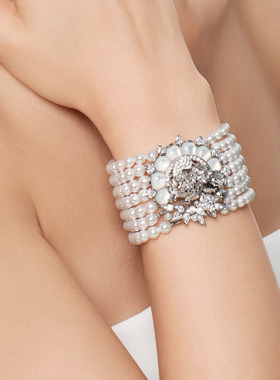 【朱珠共创】MOH年度金标系列银狮水晶贝母莲花珍珠新中式手链