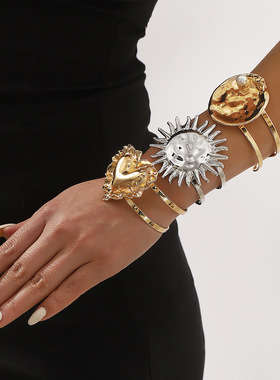 欧美跨境时尚合金爱心几何珍珠手