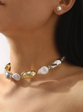 跨境设计感不规则几何百搭项链小