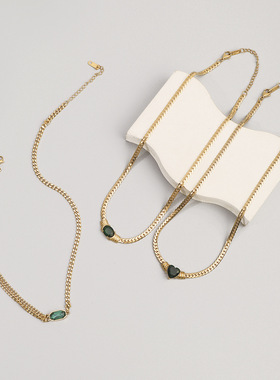 欧美跨境时尚项链不锈钢轻奢文艺小众简约锆石心形颈链首饰配饰品