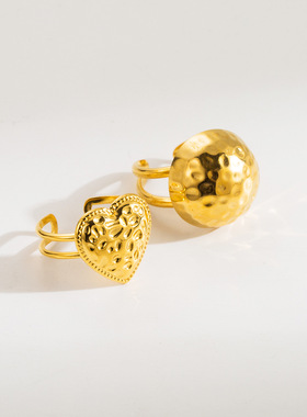 法式胖乎乎锤纹爱心半球奢华气质高端戒指 简约百搭个性时尚指环