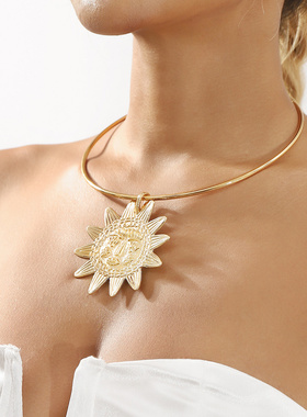 ZA新款欧美热销太阳花吊坠项链潮