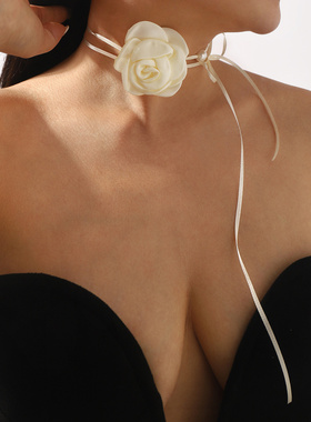 甜美布艺彩色花朵颈链女ins风蝴