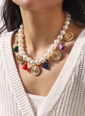 欧美风新款气质仿珍珠女王人像浮