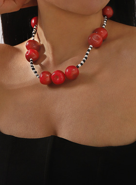 ZA跨境简约优雅时尚树脂樱桃串珠