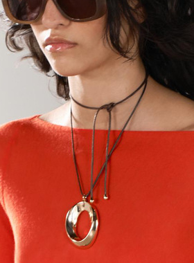 复古设计镂空金属圆圈耳环 欧美甜酷可调节蜡线绳吊坠高端项链女