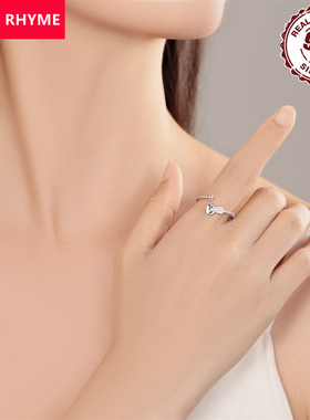 原创925纯银小提琴镶石开口奢华高端戒指简约百搭个性可调节欧美