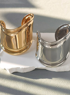 跨境个性几何异形波纹手环 欧美风复古不规则夸张立体宽高端手镯