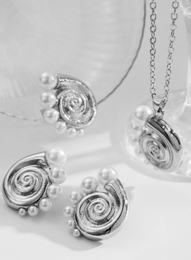 跨境欧美时尚ins同款海螺珍珠耳