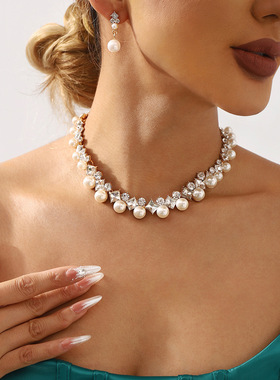 跨境热卖巴洛克合金高端项链耳环 优雅时尚百搭新娘礼服首饰套装