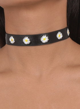 欧美风个性颈链皮革刺绣眼睛花朵