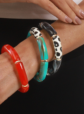 跨境几何树脂彩色晕染手环豹纹个