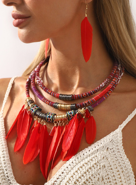 跨境波西米亚民族风手工编织羽毛