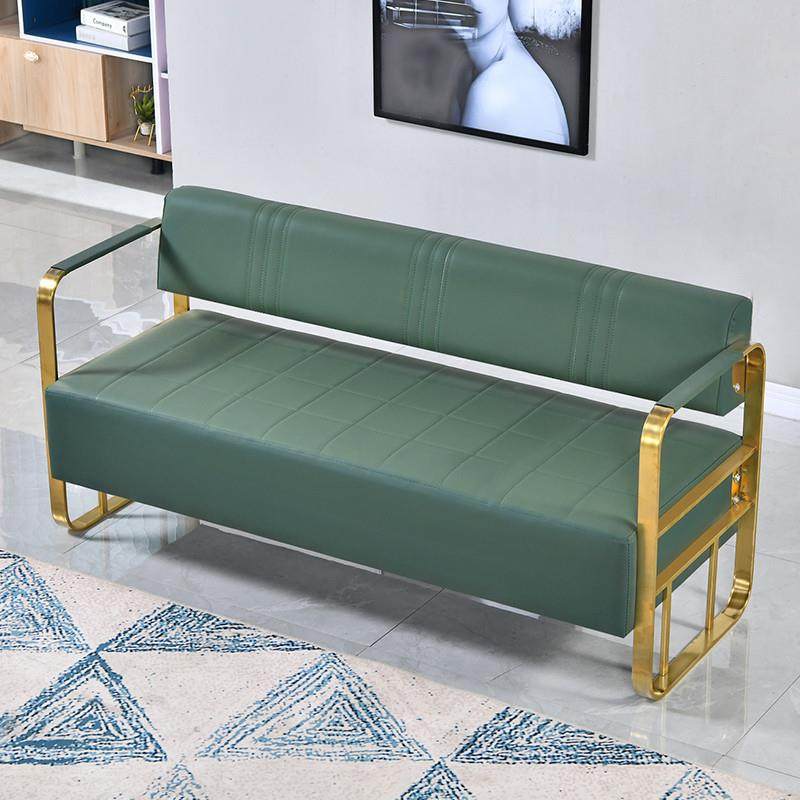 北欧网红美发店沙发等候椅简约轻奢婚纱服装店接待洽谈不锈钢长椅 - 图0