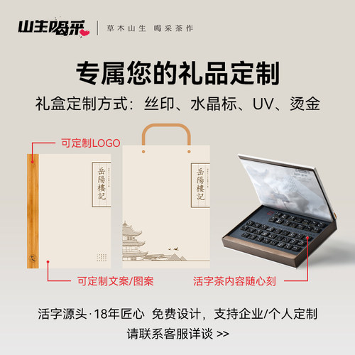 岳阳楼记安化黑茶湖南特产长沙伴手礼文创活字茶定制商务茶叶礼盒 - 图3