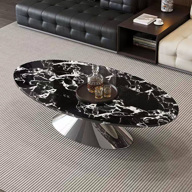 椭圆形大理石不锈钢茶几2025客厅家用轻奢高级设计师款茶几极简,淘宝优惠券,粉丝福利购,淘宝优惠卷
