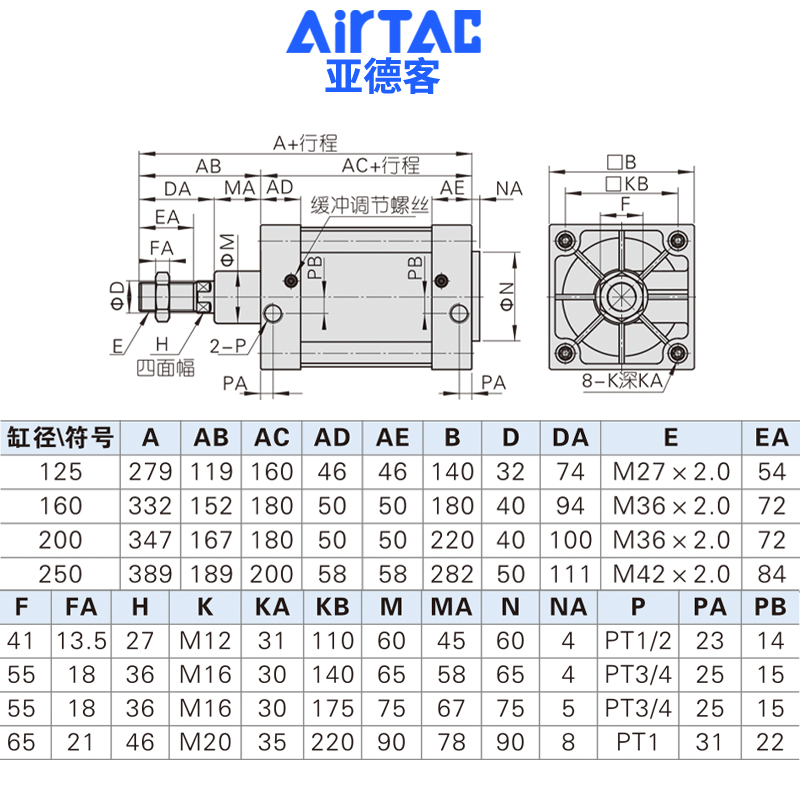 SGCJ亚德客SGCD标准SG/SGC125/160/200X75X100SX300X150X175S气缸-图2