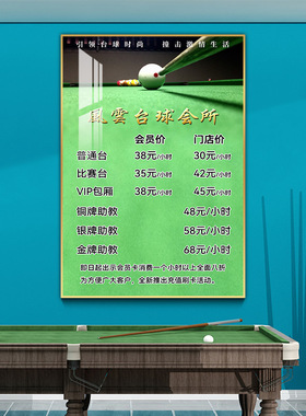 台球价目表俱乐部棋牌室装饰画