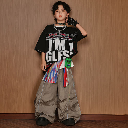 街舞儿童潮服男女童美式嘻哈演出服套装少儿hiphop街舞日常练功服 - 图0