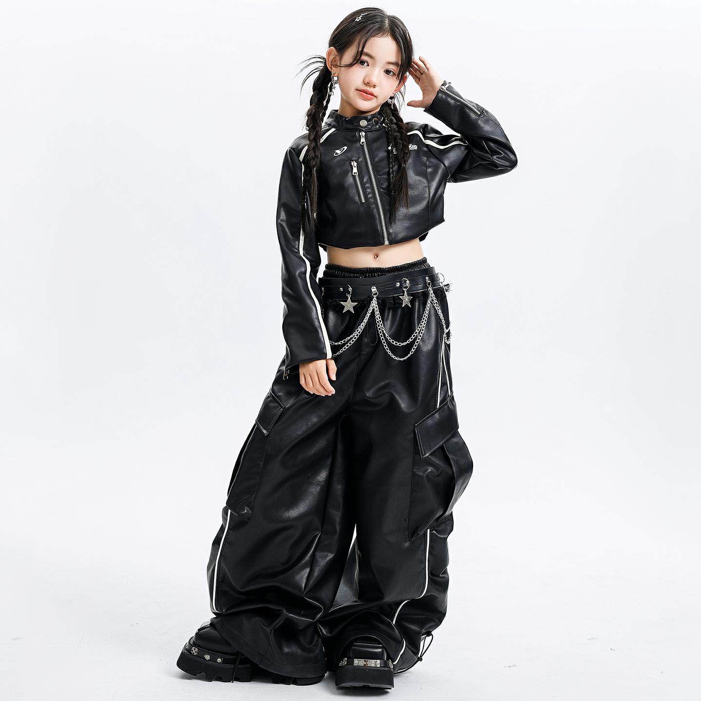 女童爵士舞服装机能风潮酷时髦夹克套装少儿jazz元旦表演服练功服,淘宝优惠券,粉丝福利购,淘宝优惠卷