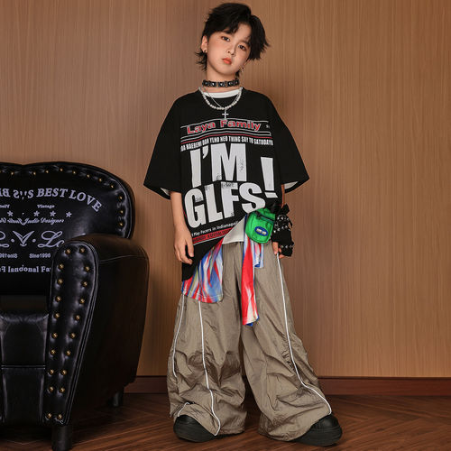 街舞儿童潮服男女童美式嘻哈演出服套装少儿hiphop街舞日常练功服 - 图2