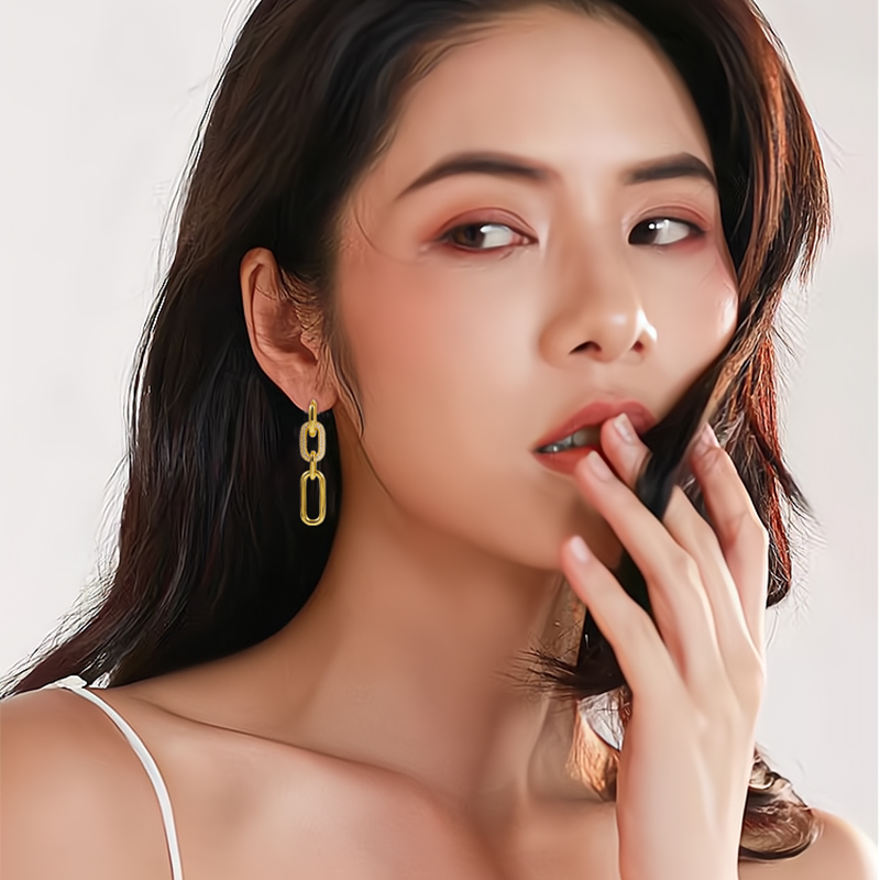 Luvre Paris朴妍珍同款四环镶钻气质耳环名媛高级感轻奢耳钉耳饰