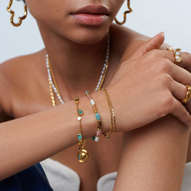 官方正品彩色串珠半玉石多色女手链 wyk手链