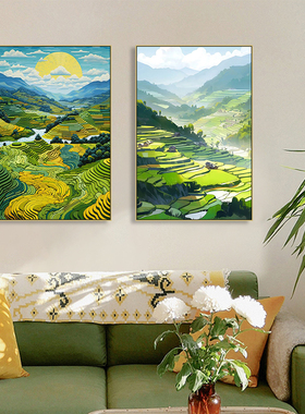 万里梯田田野风景装饰画客厅沙发背景墙挂画卧室农家乐田园风壁画