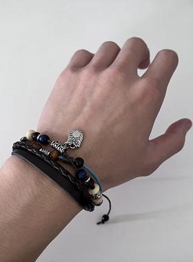 个性串珠皮革纺织手链