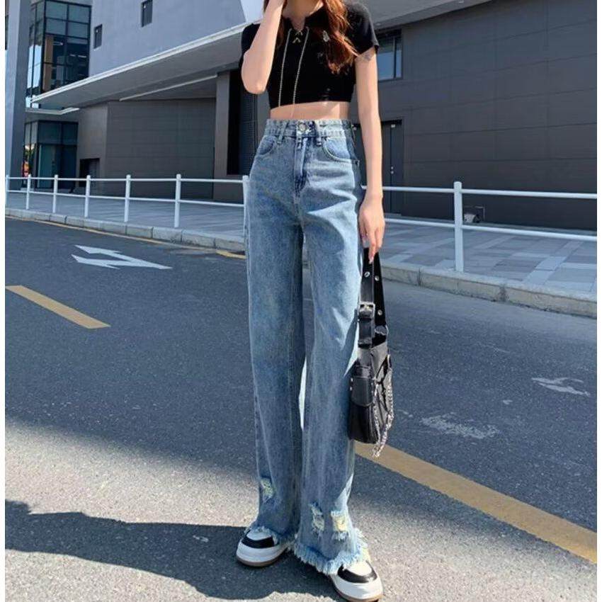 毛边破洞直筒裤女小个子春秋2025新款宽松高街vibe设计感九分裤潮,淘宝优惠券,粉丝福利购,淘宝优惠卷