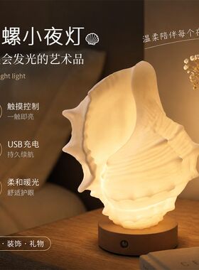 海螺造型小夜灯 卧室伴睡床头灯 3D打印肌理礼品摆件 USB充电触摸