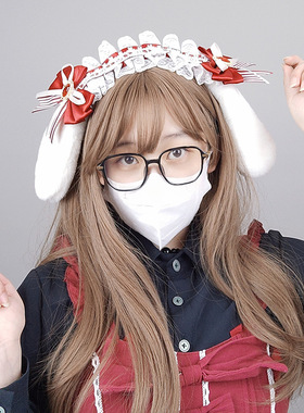 手作毛绒头饰蝴蝶结发饰cosplay派对兽耳lolita兔耳发箍兔耳朵