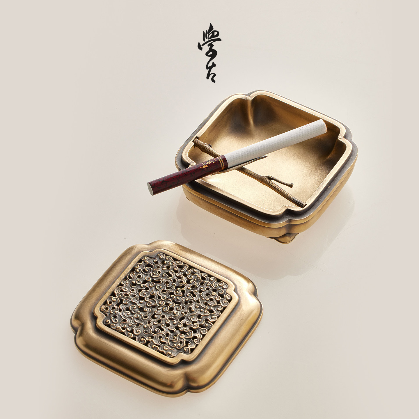 学古|龙溪·和合 纯铜新中式手工有盖烟灰缸老板办公室车载送礼,淘宝优惠券,粉丝福利购,淘宝优惠卷