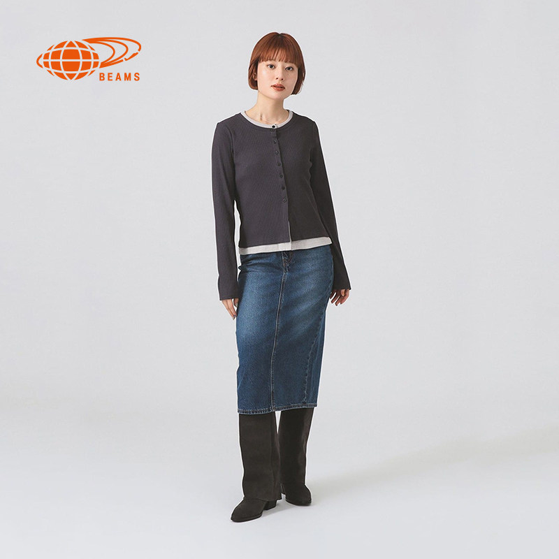 RAY BEAMS女装假两件针织开衫2025冬季新款时尚质感合身拼色外套,淘宝优惠券,粉丝福利购,淘宝优惠卷