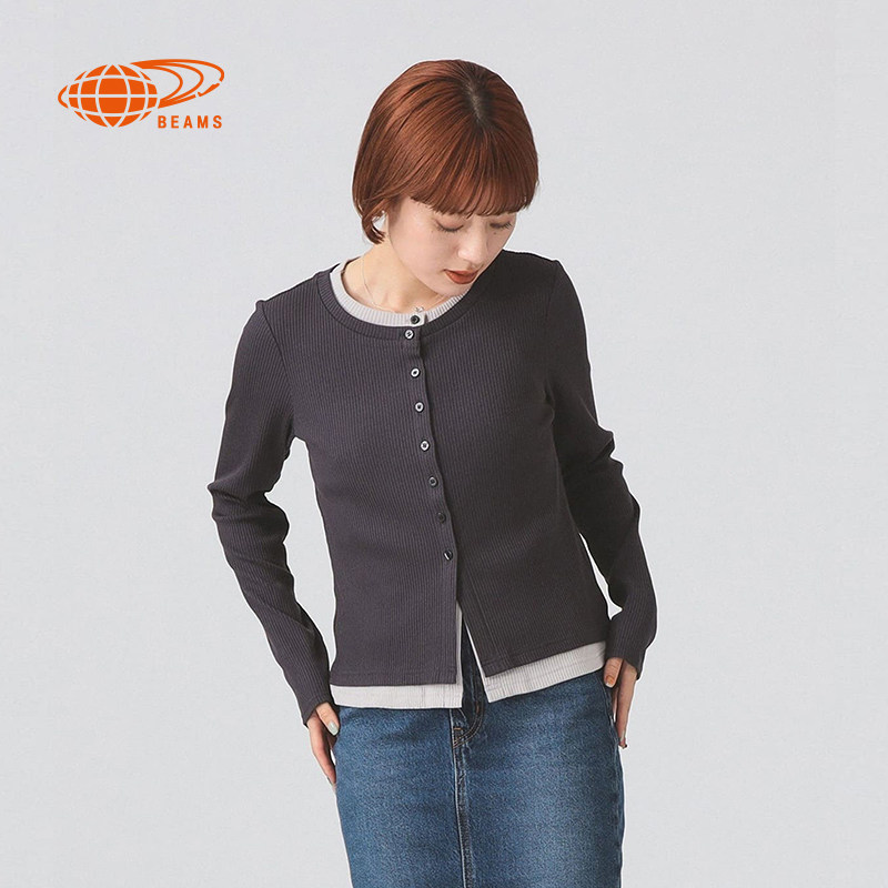 RAY BEAMS女装假两件针织开衫2025冬季新款时尚质感合身拼色外套,淘宝优惠券,粉丝福利购,淘宝优惠卷