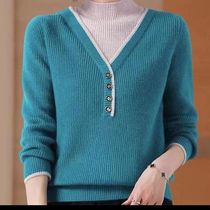 Autumn and half high collar sweater womens 2022 new loose 100 lap gas fake two knit-knit undershirt tide