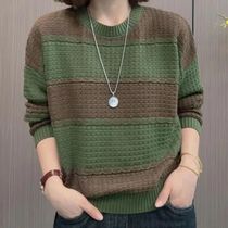 Loose display slim (80-200 catty) Coloured wide striped sweater womens autumn winter sets up to cover the bottom of the undershirt