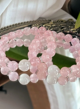 天然白月光水晶手串女粉水晶月光石手链马粉饰品8mm圆珠高品质