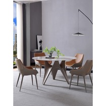 Italian Type Rockboard Round Dining Table And Chairs Combine Modern Minima Small Family Style With Turntable Round Table Home Light Lavish Dining Table