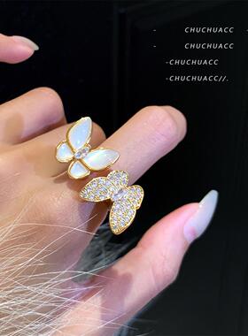 白贝母蝴蝶18K项链耳钉