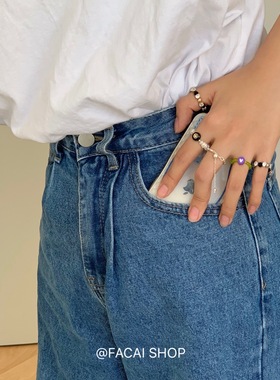 FACAISHOP 绿色串珠戒指复古彩色ins少女风小众设计感高级潮指环